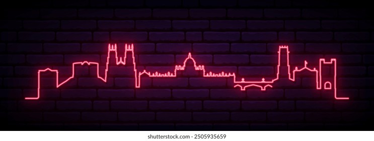 Red neon skyline of York. Bright York City long banner. Vector illustration.