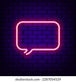 Red neon speech bubble on a dark brick background. Editable stroke and blend. Vector illustration.