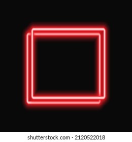 Red neon square frame with shining effects on dark background. Empty frame with neon effects. Vector illustration.