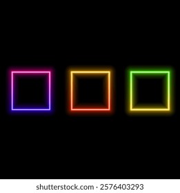 red neon squares. Vector realistic neon rectangle on brick wall.