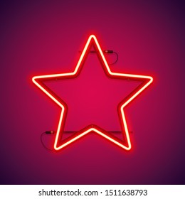 Red neon star shape makes it quick and easy to customize your projects in retro-futuristic style.