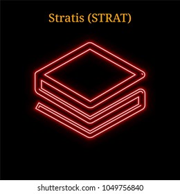 Red neon Stratis (STRAT) cryptocurrency symbol. Vector illustration eps10 isolated on black background