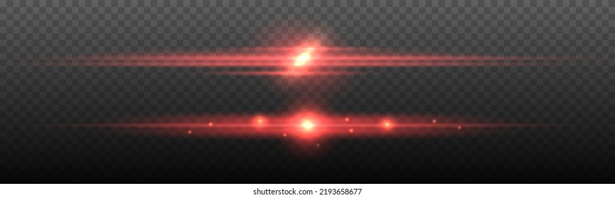 Red neon stripes or light flash. Lights and stripes moving fast. Set of red lines, laser beams, bright beams with glitter and sparkles. Orange luminous abstract sparkling lined. Vector illustration.