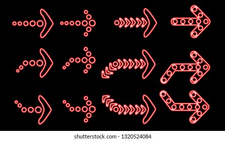 Red neon style arrows on black background