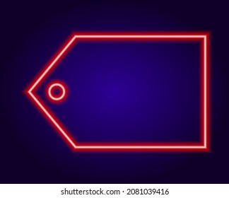 red neon tag. abstract horizontal tag with empty space for discount text, glows red in the dark on a dark blue background for a design template. Price tag.