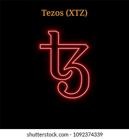 Red neon Tezos (XTZ) cryptocurrency symbol. Vector illustration eps10 isolated on black background