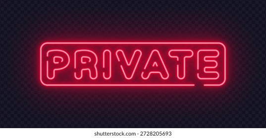 Letrero de Vector de neón rojo que muestra el mensaje privado. La tipografía mínima brillante enfatiza el acceso restringido y el concepto de confidencialidad. Adecuado para advertencias y contenido visual exclusivo.