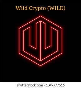 Red neon Wild Crypto (WILD) cryptocurrency symbol. Vector illustration eps10 isolated on black background