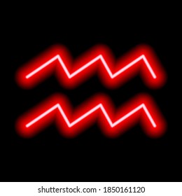 Red neon zodiac sign Aquarius. Predictions, astrology, horoscope.