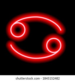 Red neon zodiac sign Cancer. Predictions, astrology, horoscope.