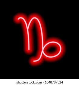 Red neon zodiac sign Capricorn. Predictions, astrology, horoscope.