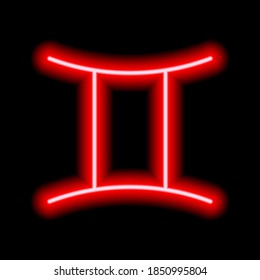 Red neon zodiac sign Gemini. Predictions, astrology, horoscope.