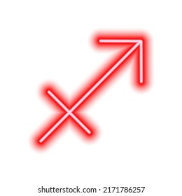 Red neon zodiac sign Sagittarius on white. Predictions, astrology, horoscope. Vector illustration