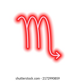 Red neon zodiac sign Scorpio on white. Predictions, astrology, horoscope. Vector illustration