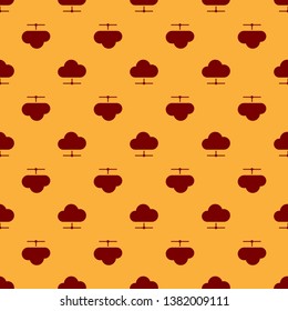 Red Network cloud connection icon isolated seamless pattern on brown background. Social technology. Cloud computing concept. Flat design. Vector Illustration