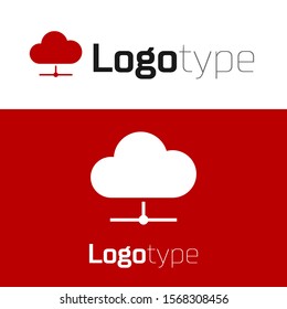 Red Network cloud connection icon isolated on white background. Social technology. Cloud computing concept. Logo design template element. Vector Illustration