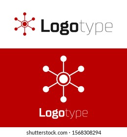 Red Network icon isolated on white background. Global network connection. Global technology or social network. Connecting dots and lines. Logo design template element. Vector Illustration