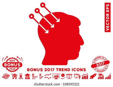 Red Neural Interface Connectors icon with bonus 2017 year trend design elements. Vector illustration style is flat iconic symbols, white background.