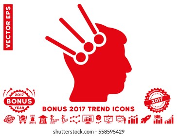 Red Neural Interface Connectors pictogram with bonus 2017 trend pictures. Vector illustration style is flat iconic symbols, white background.