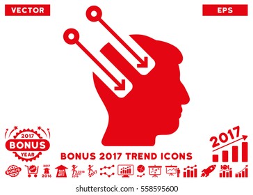 Red Neural Interface icon with bonus 2017 trend icon set. Vector illustration style is flat iconic symbols, white background.