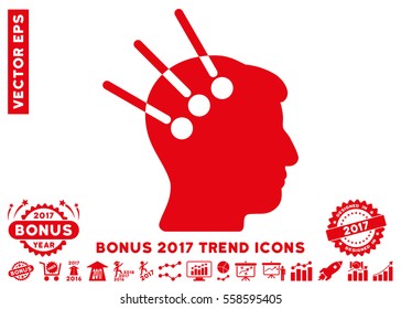Red Neural Interface pictogram with bonus 2017 trend elements. Vector illustration style is flat iconic symbols, white background.