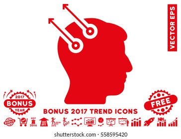 Red Neural Interface Plugs pictograph with bonus 2017 trend images. Vector illustration style is flat iconic symbols, white background.