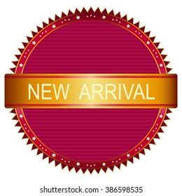 Red new arrival label on vector illustration