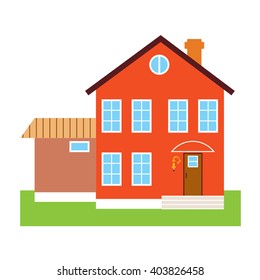 Red new country style house. Cottage vector stock illustration