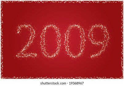 Red New year 2009 card with nice sparkling