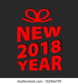 Red new year 2018 design on dark background, stock vector illustration
