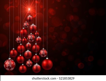 Red New Year background with Christmas balls. Vector illustration.