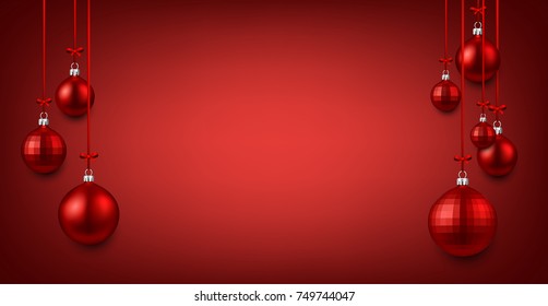 Antecedentes rojos de Año Nuevo con bolas redondas de Navidad. Ilustración vectorial.