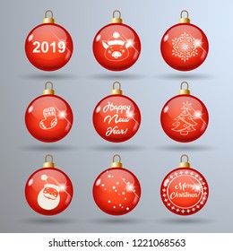 red new year balls set