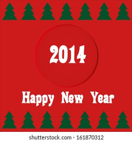 red new year card with fir-trees and congratulation