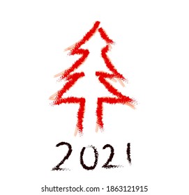 DISEÑO DE BRUSH DE ÁRBOL ROJO DE AÑO NUEVO, TEXTO DE 2021