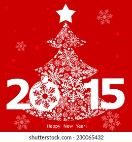 Red New Year tree from snowflakes.Vector illustration