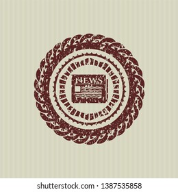 Red newspaper icon inside distressed grunge seal