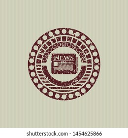 Red newspaper icon inside distressed rubber stamp