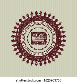 Red newspaper icon inside grunge seal