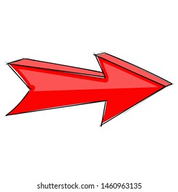 Red Next arrow. Hand drawn sign. Vector illustration isolated on white background