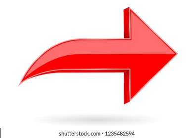 Red Next arrow. Shiny 3d icon. Vector illustration isolated on white background