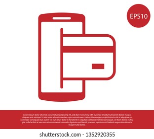 Red NFC Payment icon isolated on white background. Mobile payment. NFC smartphone concept. Transfer icon. Vector Illustration