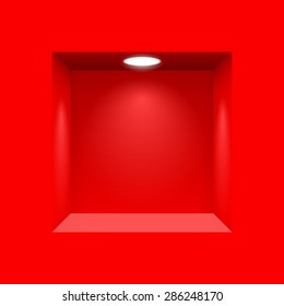 Red niche for presentations with illuminated  light lamp