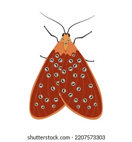 Red night moth top view isolated on a white background. Flat Art Vector Illustration