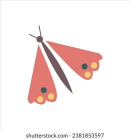 Red night moth top view isolated on a white background. Flat Art Vector Illustration