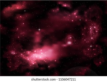 Red night sky. Space nebula.