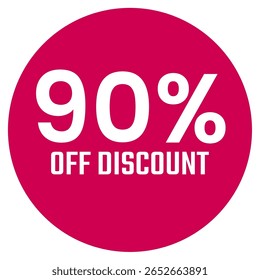 Red ninety 90% percent sale discount badge. Round shape red circle sticker on glasses showcase. isolated on white background.