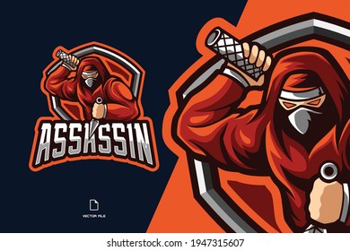 red ninja assassin mascot esport logo illustration for a game team