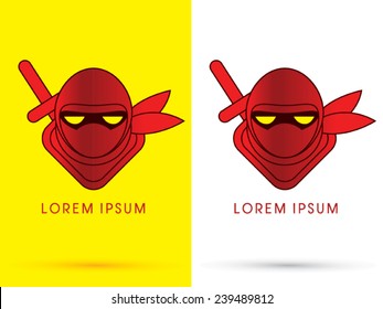 Red Ninja Face sign , logo, symbol, icon, graphic, vector .