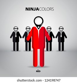 Red ninja and four black ninjas - vector illustration